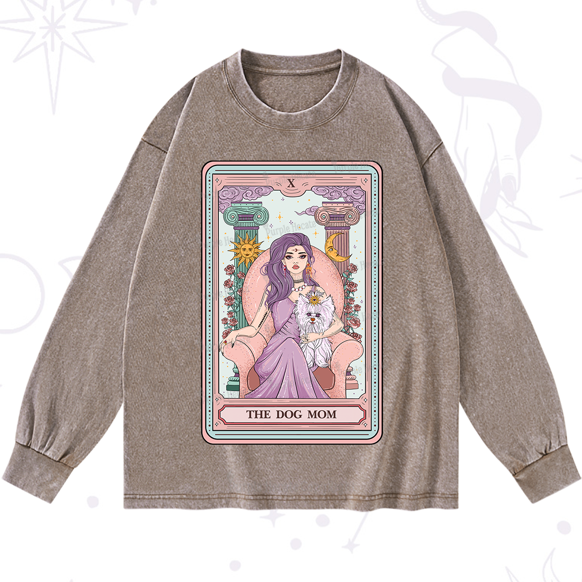 Purplehecate The Cute Dog Mom Tarot Card Washed Long Sleeve Shirt