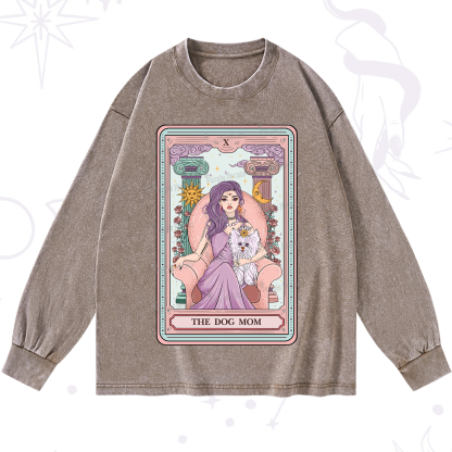 Purplehecate The Cute Dog Mom Tarot Card Washed Long Sleeve Shirt