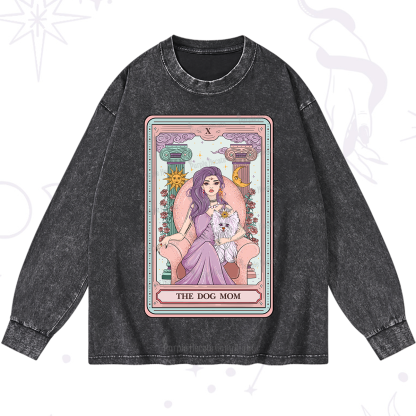 Purplehecate The Cute Dog Mom Tarot Card Washed Long Sleeve Shirt