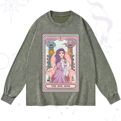 Purplehecate The Cute Dog Mom Tarot Card Washed Long Sleeve Shirt
