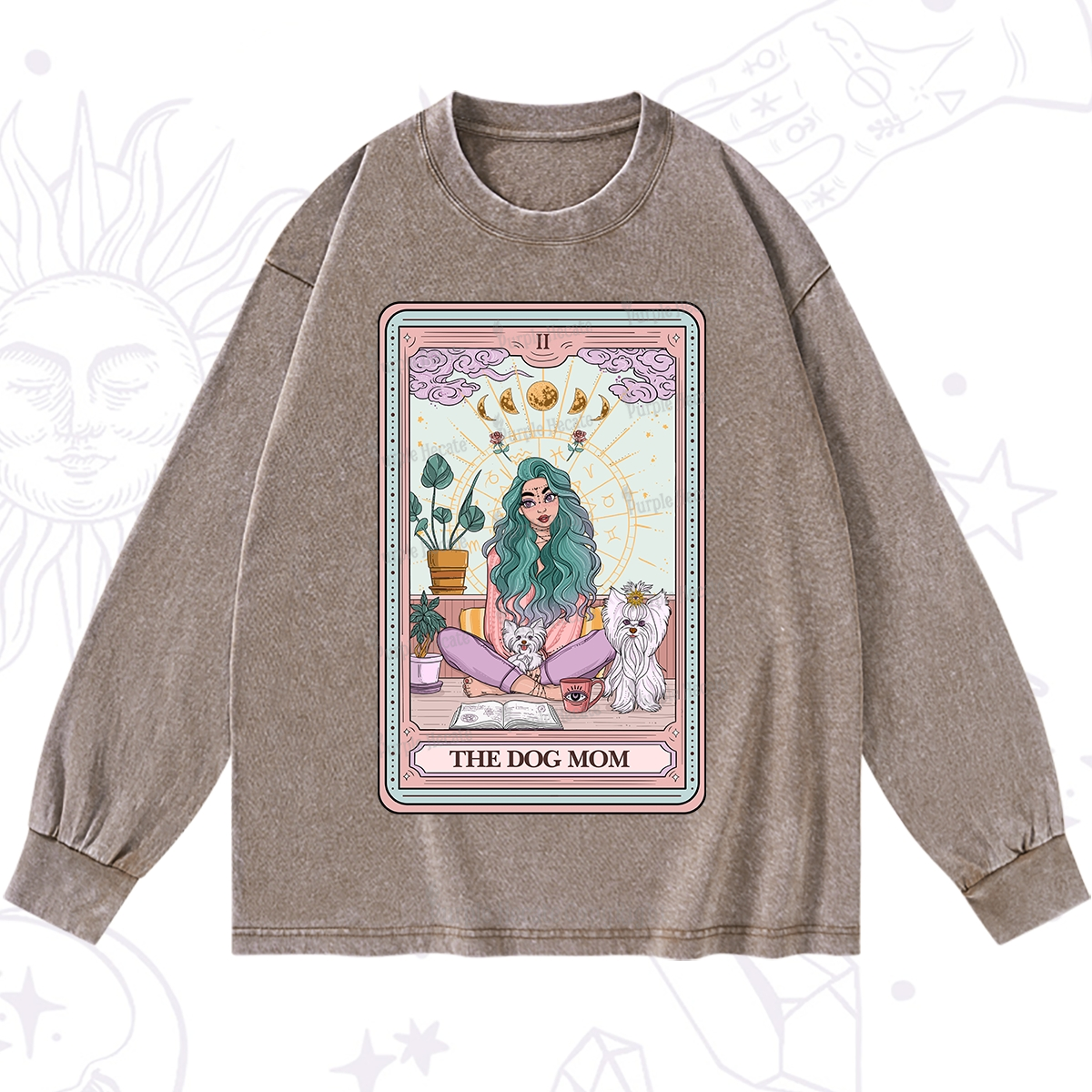 Purplehecate The Divine Dog Mom Tarot Card Washed Long Sleeve Shirt