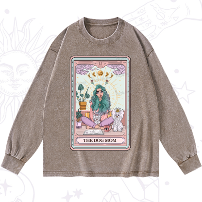 Purplehecate The Divine Dog Mom Tarot Card Washed Long Sleeve Shirt