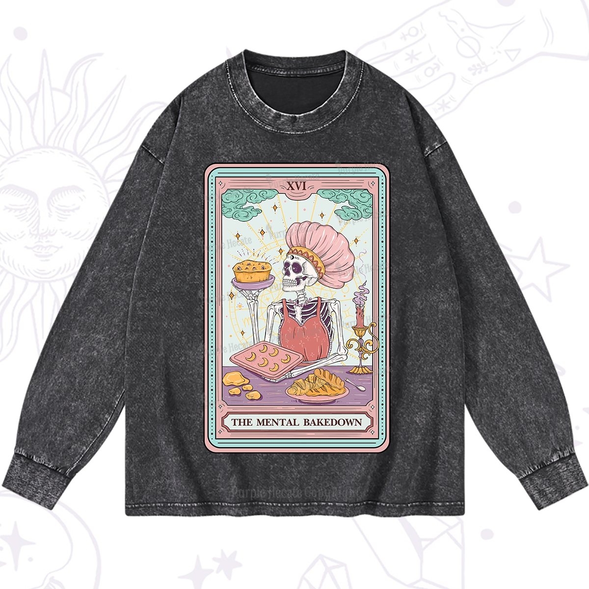 Purplehecate The Mental Bake Down Skeleton Tarot Card Washed Long Sleeve Shirt
