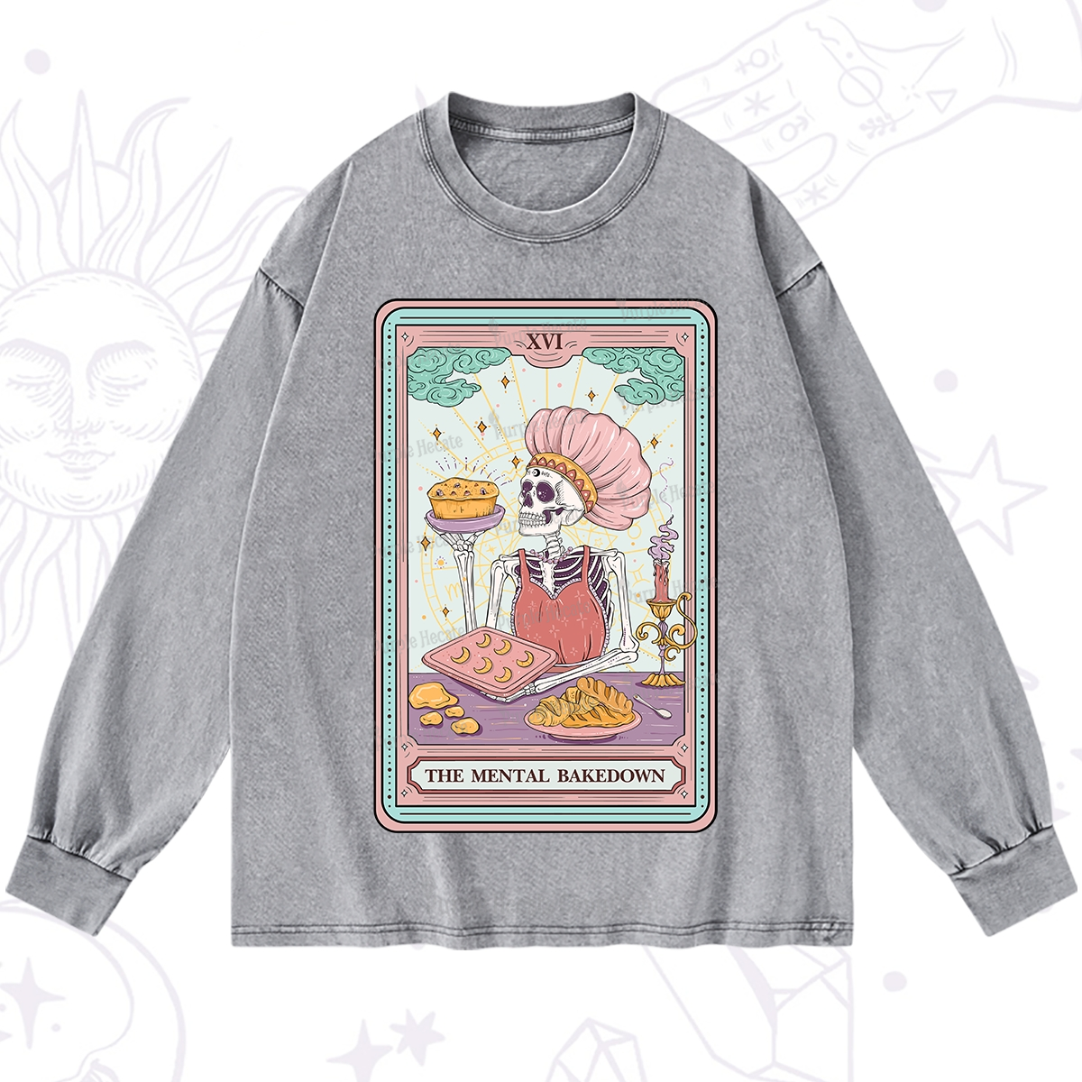 Purplehecate The Mental Bake Down Skeleton Tarot Card Washed Long Sleeve Shirt