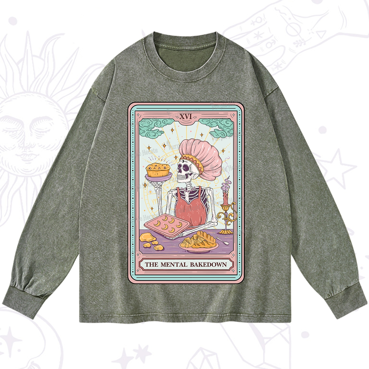 Purplehecate The Mental Bake Down Skeleton Tarot Card Washed Long Sleeve Shirt
