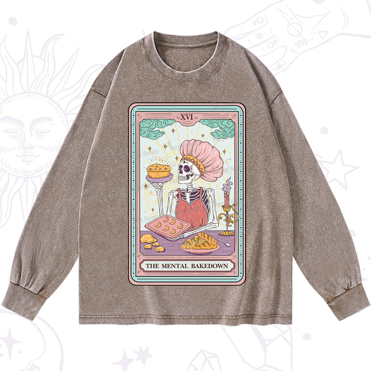 Purplehecate The Mental Bake Down Skeleton Tarot Card Washed Long Sleeve Shirt