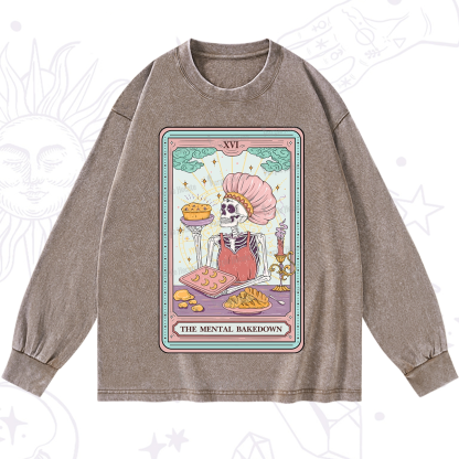 Purplehecate The Mental Bake Down Skeleton Tarot Card Washed Long Sleeve Shirt