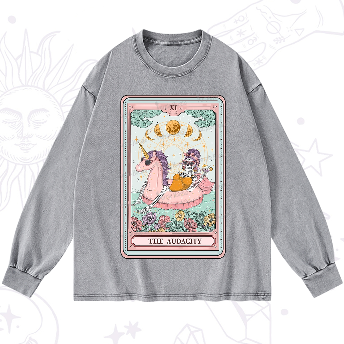 Purplehecate The Audacity Skeleton Tarot Card Washed Long Sleeve Shirt