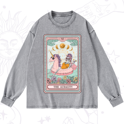 Purplehecate The Audacity Skeleton Tarot Card Washed Long Sleeve Shirt