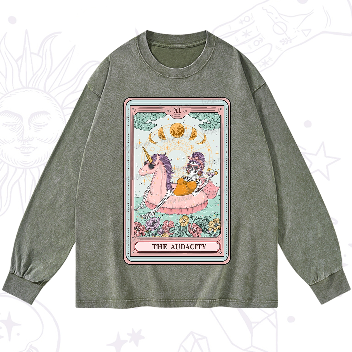 Purplehecate The Audacity Skeleton Tarot Card Washed Long Sleeve Shirt