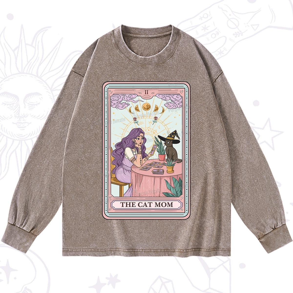 Purplehecate The Witchy Cat Mom Tarot Washed Long Sleeve Shirt