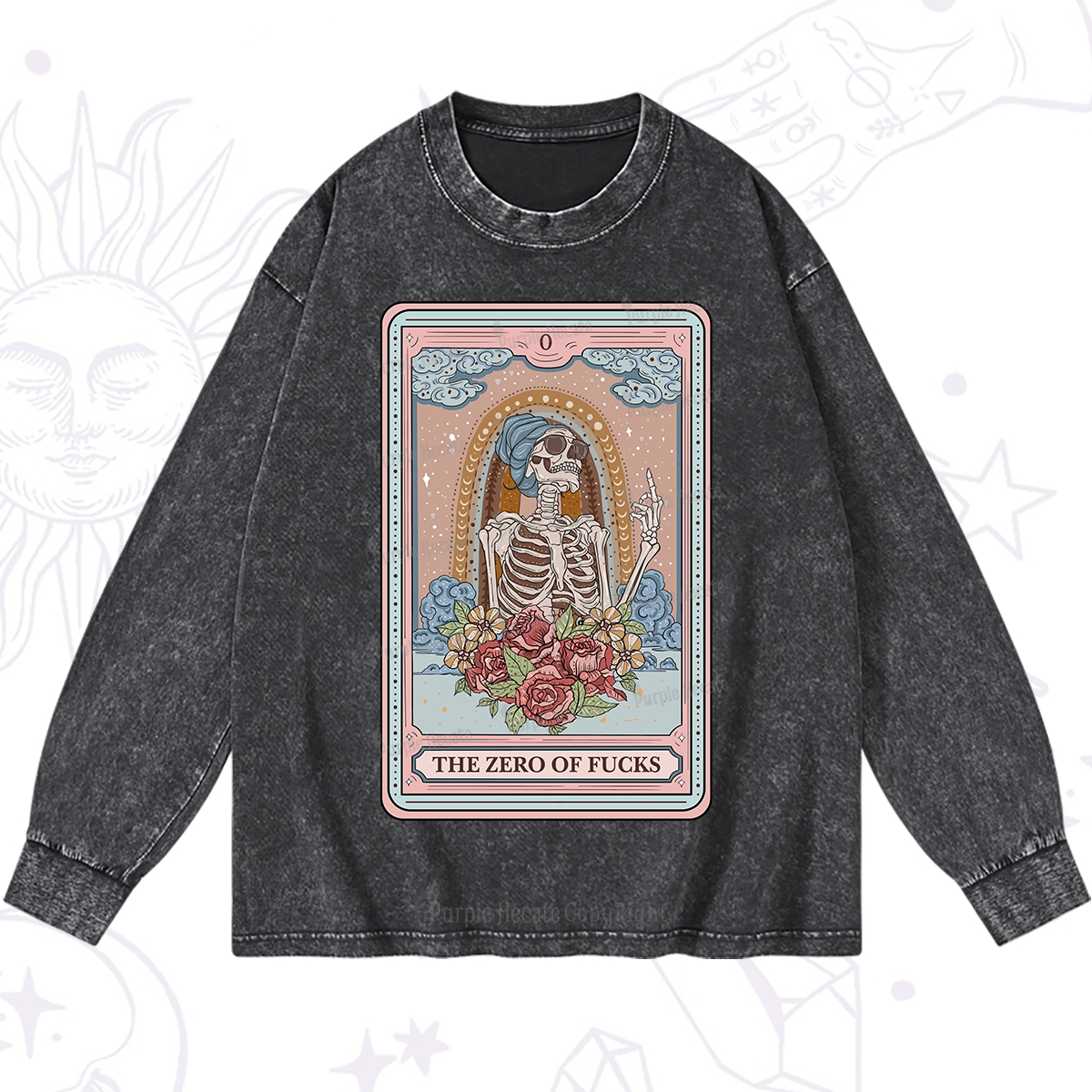 Purplehecate The Zero Of Fucks Tarot Card Washed Long Sleeve Shirt