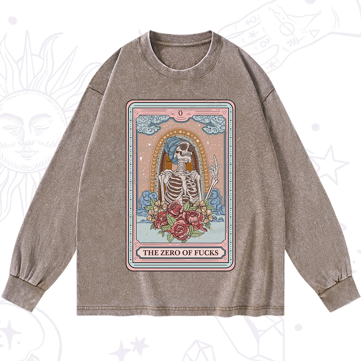 Purplehecate The Zero Of Fucks Tarot Card Washed Long Sleeve Shirt