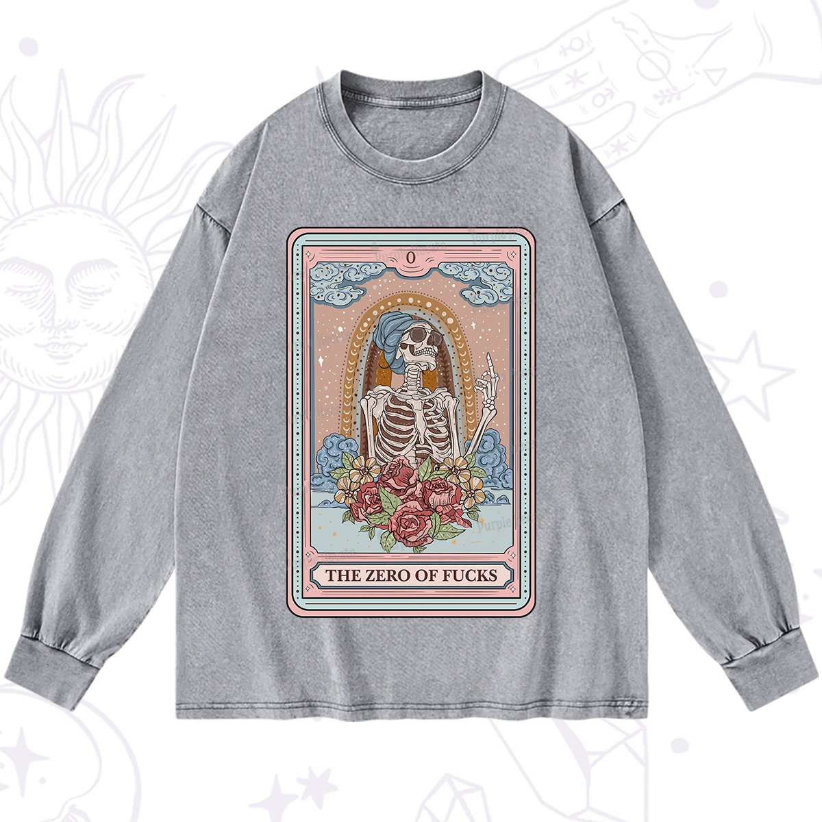 Purplehecate The Zero Of Fucks Tarot Card Washed Long Sleeve Shirt