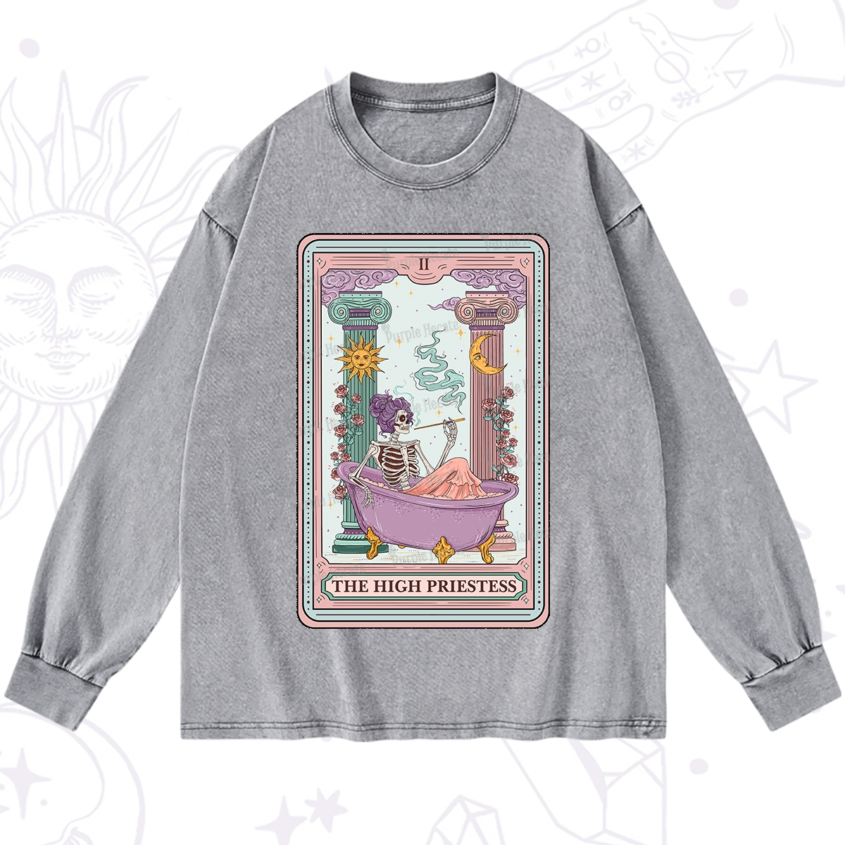 Purplehecate The Noble High Priestess Tarot Card Washed Long Sleeve Shirt