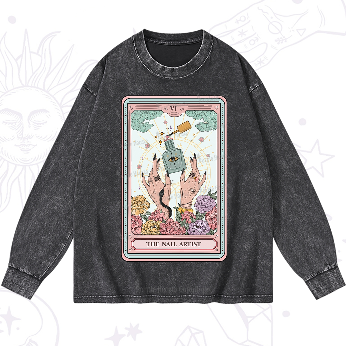 Purplehecate The Nail Artist Life Tarot Washed Long Sleeve Shirt