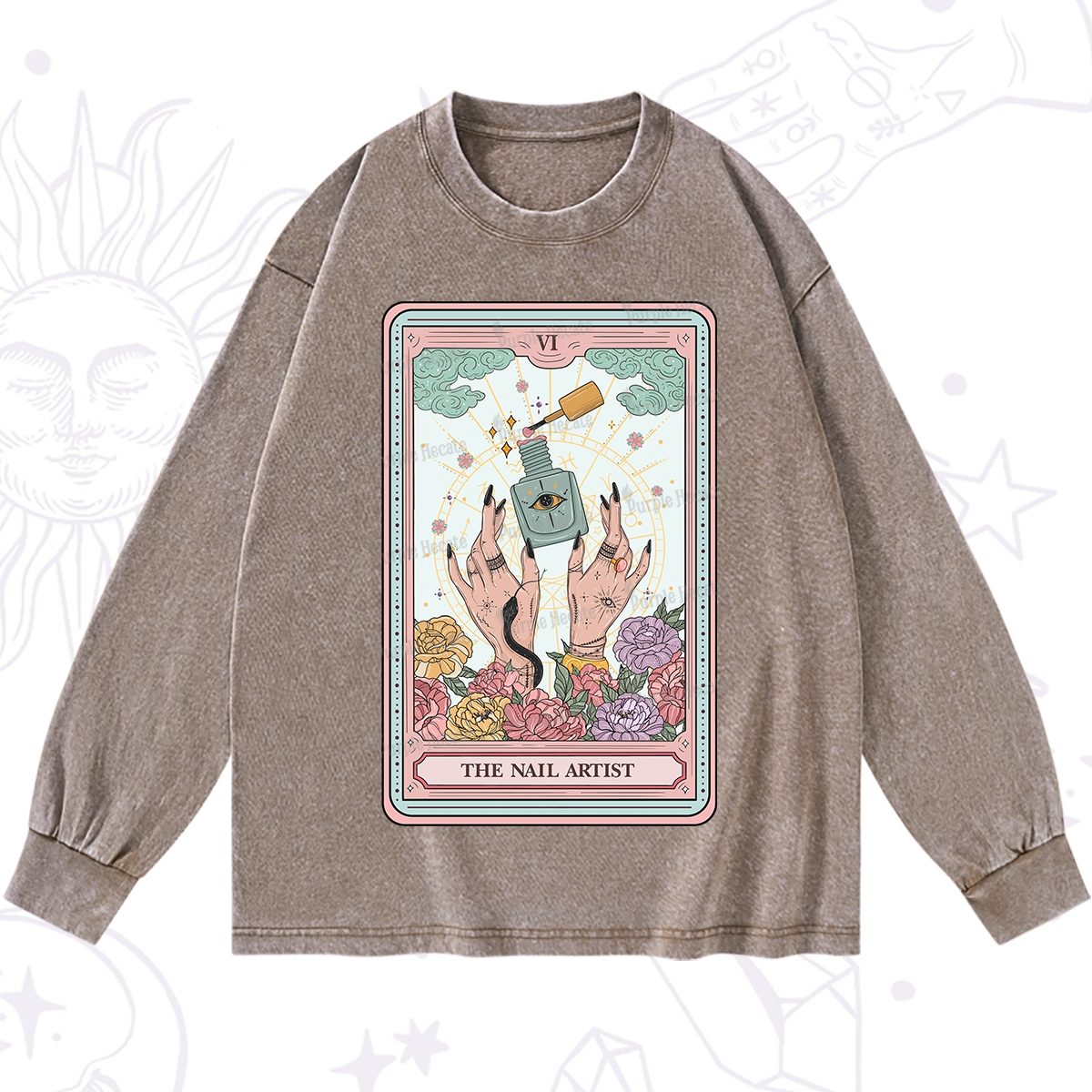 Purplehecate The Nail Artist Life Tarot Washed Long Sleeve Shirt