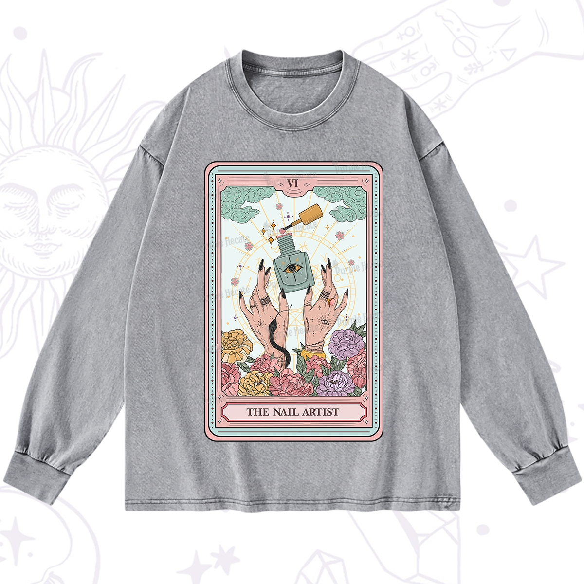 Purplehecate The Nail Artist Life Tarot Washed Long Sleeve Shirt