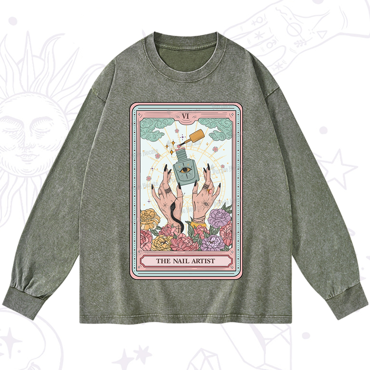 Purplehecate The Nail Artist Life Tarot Washed Long Sleeve Shirt