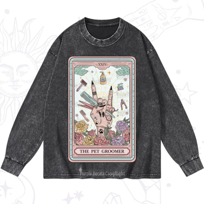 Purplehecate The Pet Groomer Tarot Card Washed Long Sleeve Shirt