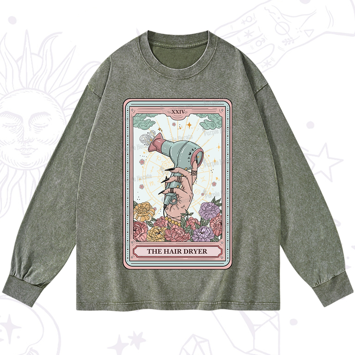Purplehecate The Hair Dryer Life Tarot Washed Long Sleeve Shirt