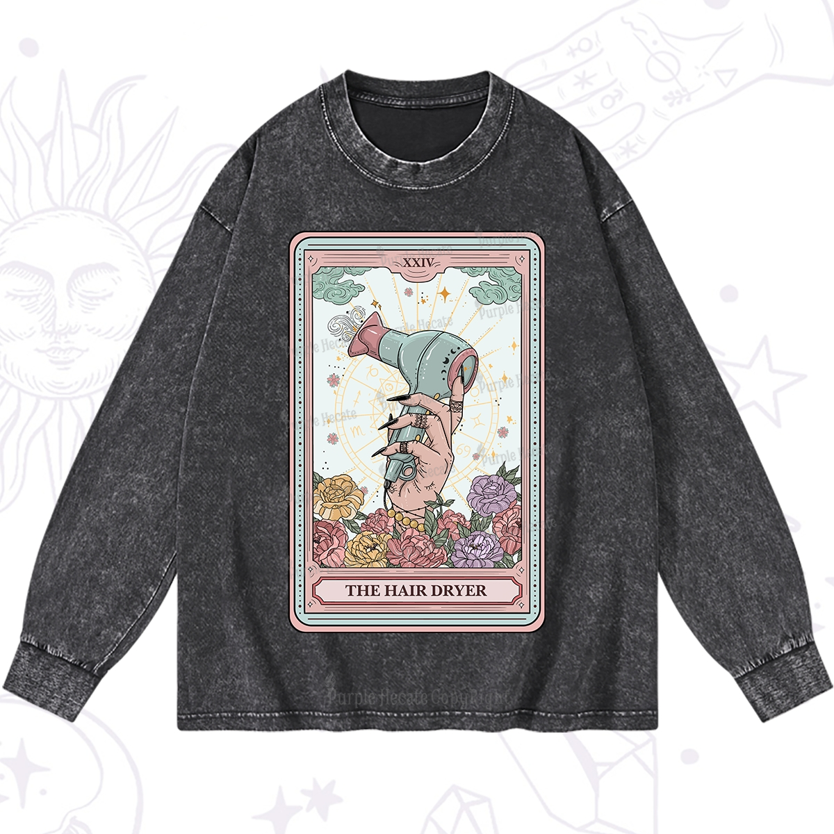 Purplehecate The Hair Dryer Life Tarot Washed Long Sleeve Shirt