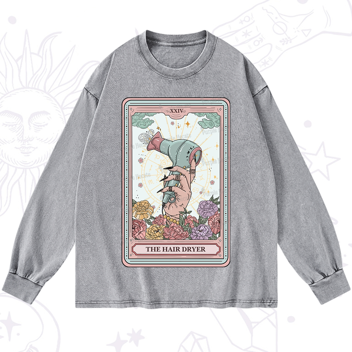 Purplehecate The Hair Dryer Life Tarot Washed Long Sleeve Shirt