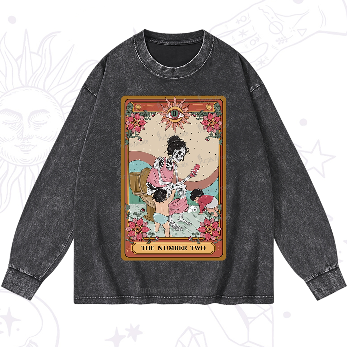 Purplehecate The Number Two Tarot Washed Long Sleeve Shirt