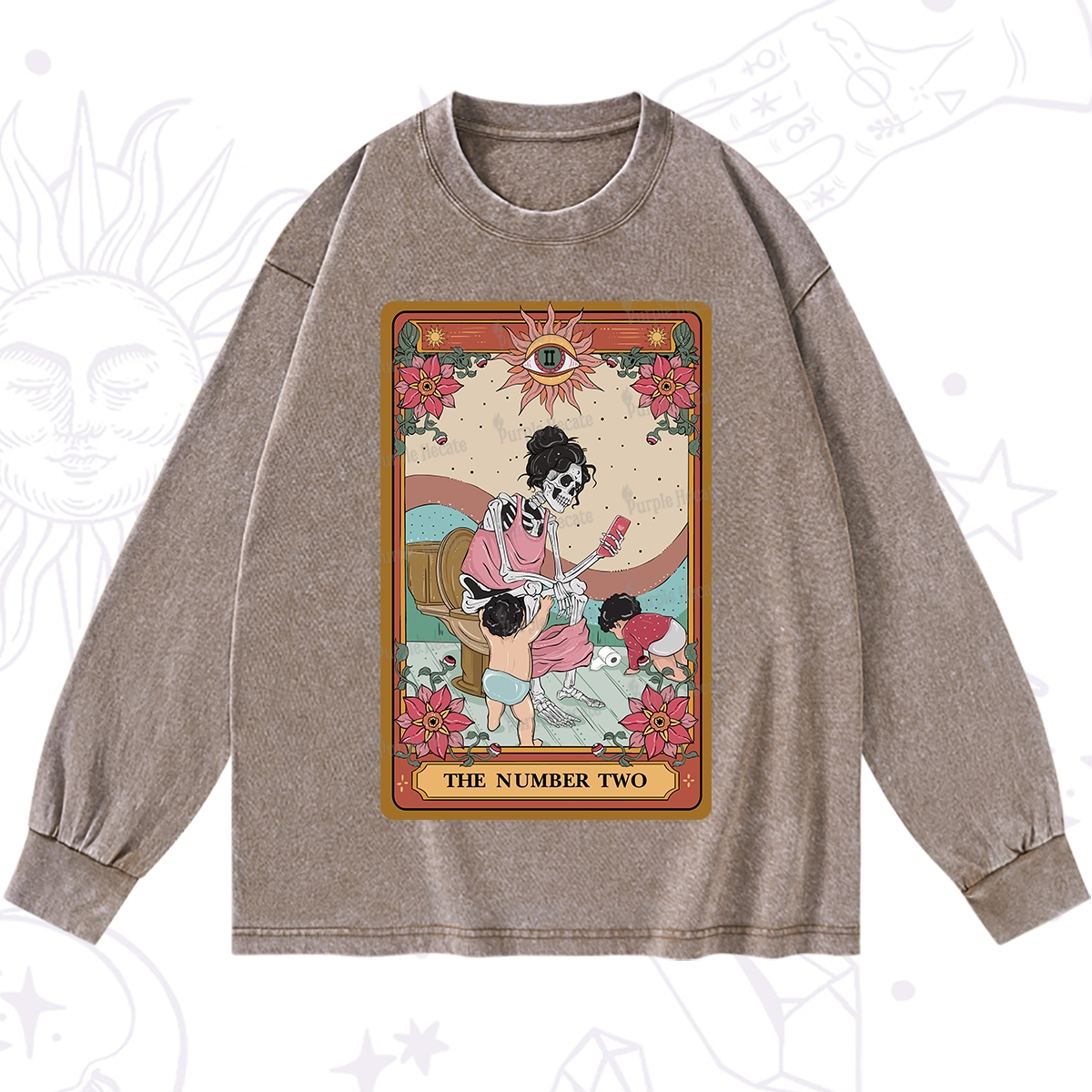 Purplehecate The Number Two Tarot Washed Long Sleeve Shirt