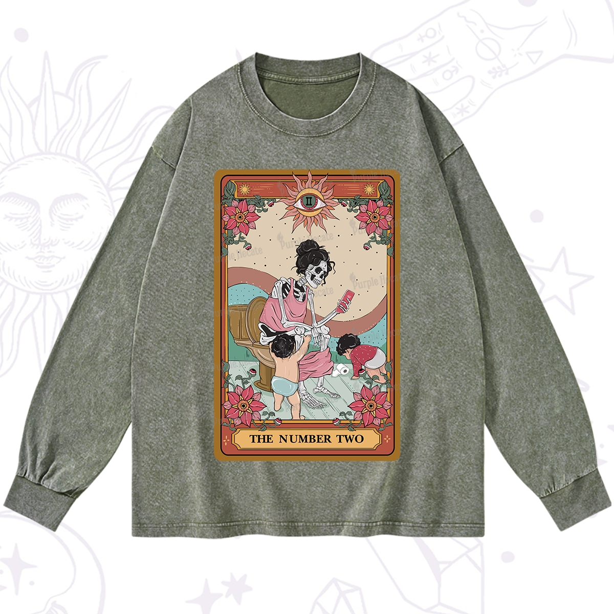 Purplehecate The Number Two Tarot Washed Long Sleeve Shirt