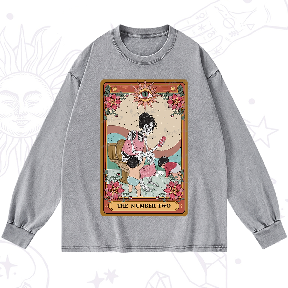 Purplehecate The Number Two Tarot Washed Long Sleeve Shirt