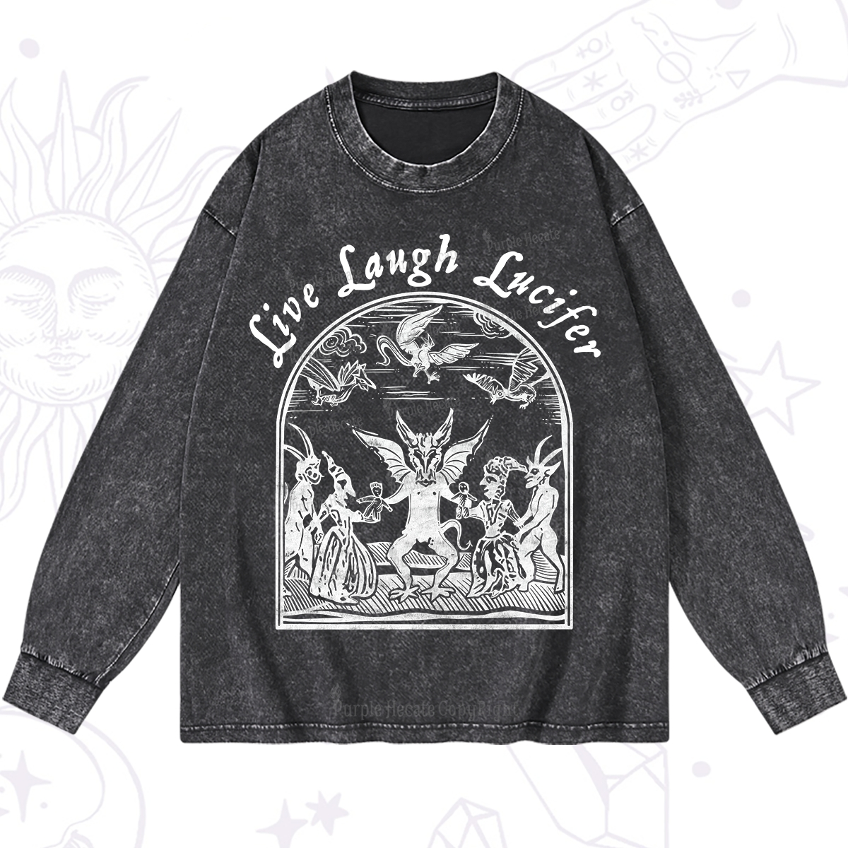 Purplehecate Live Laugh Lucifer Washed Long Sleeve Shirt