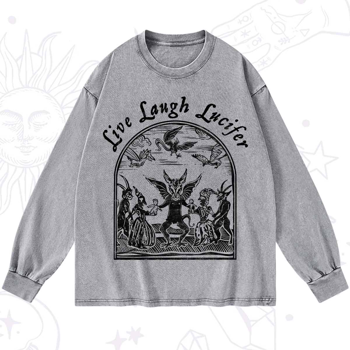 Purplehecate Live Laugh Lucifer Washed Long Sleeve Shirt