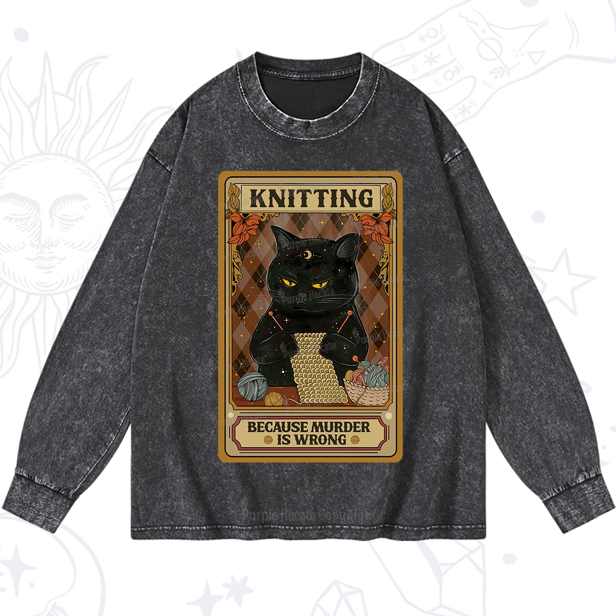 Purplehecate Knitting Because Murder Is Wrong Washed Long Sleeve Shirt