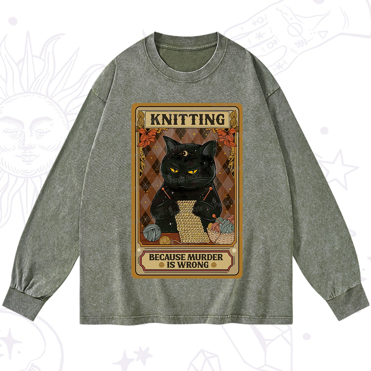 Purplehecate Knitting Because Murder Is Wrong Washed Long Sleeve Shirt