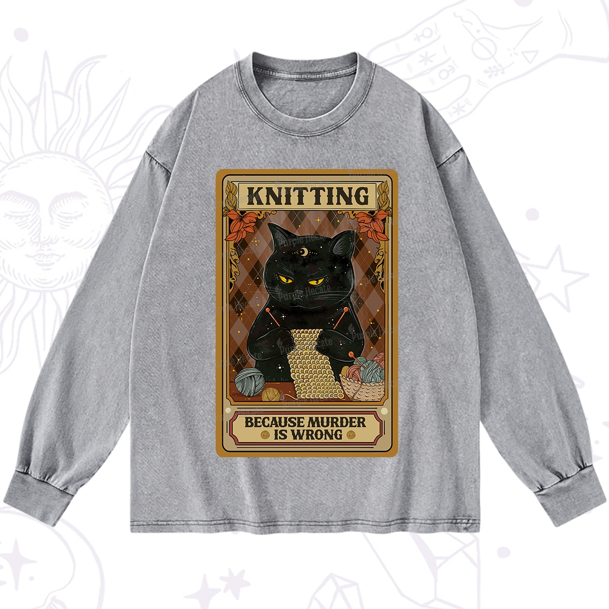 Purplehecate Knitting Because Murder Is Wrong Washed Long Sleeve Shirt