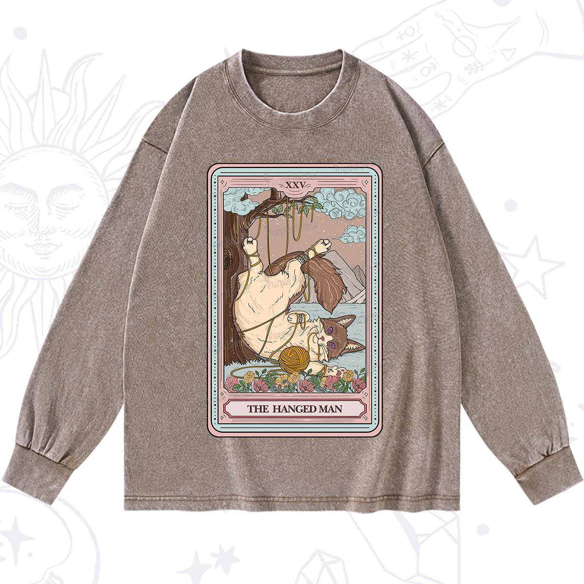 Purplehecate The Hanged Man Tarot Cat Washed Long Sleeve Shirt