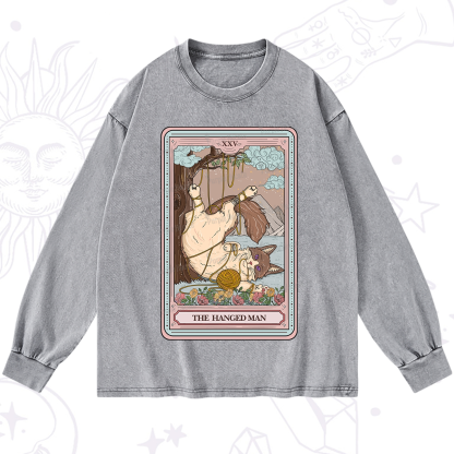 Purplehecate The Hanged Man Tarot Cat Washed Long Sleeve Shirt