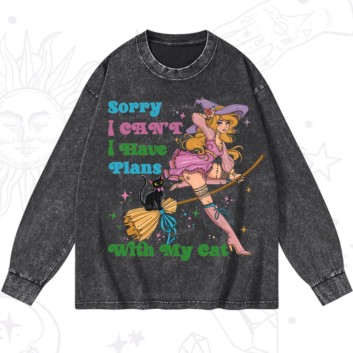 PurplehecateSorry I Can’t I Have Plans With My Cat Washed Long Sleeve Shirt