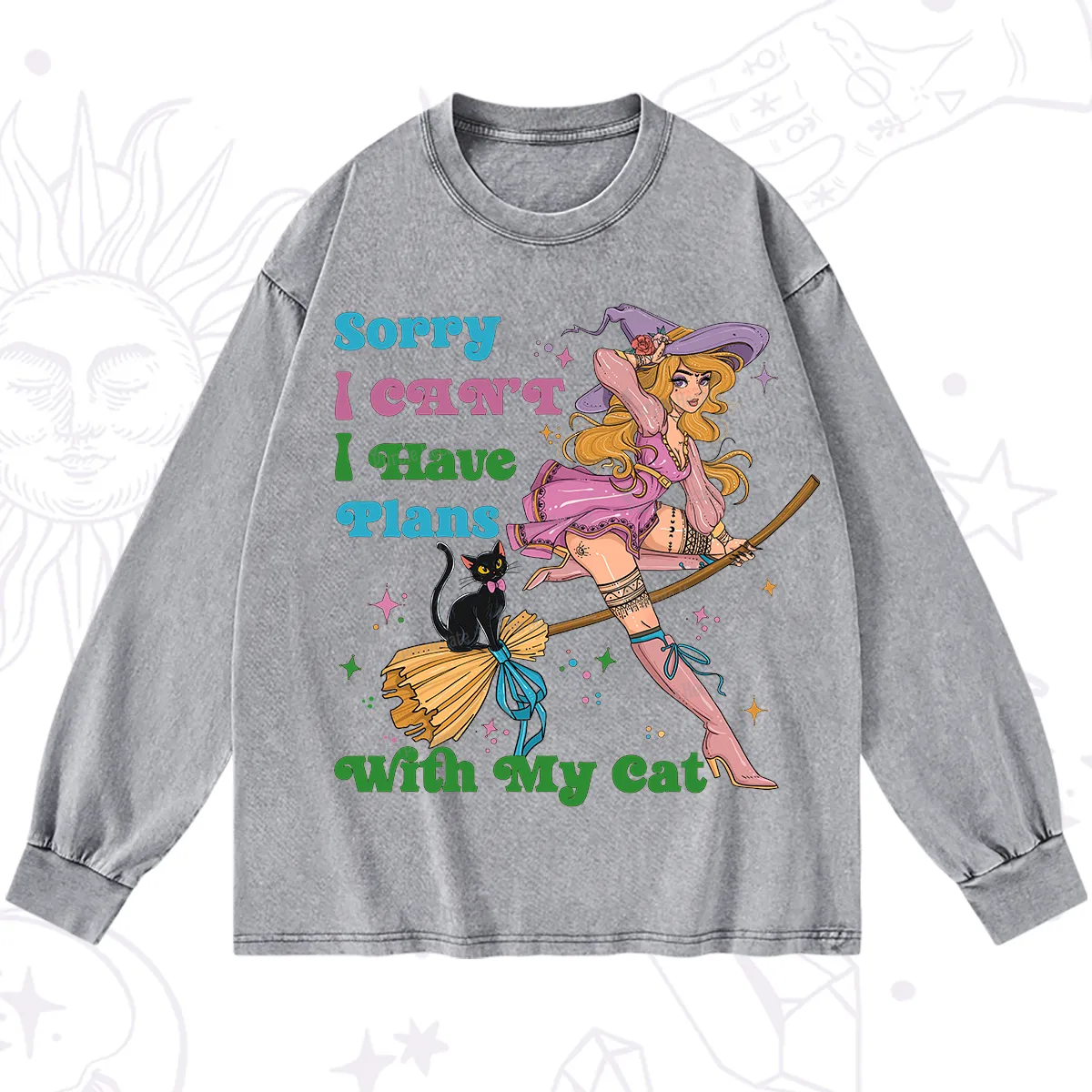 PurplehecateSorry I Can’t I Have Plans With My Cat Washed Long Sleeve Shirt