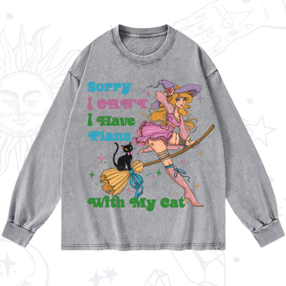 PurplehecateSorry I Can’t I Have Plans With My Cat Washed Long Sleeve Shirt
