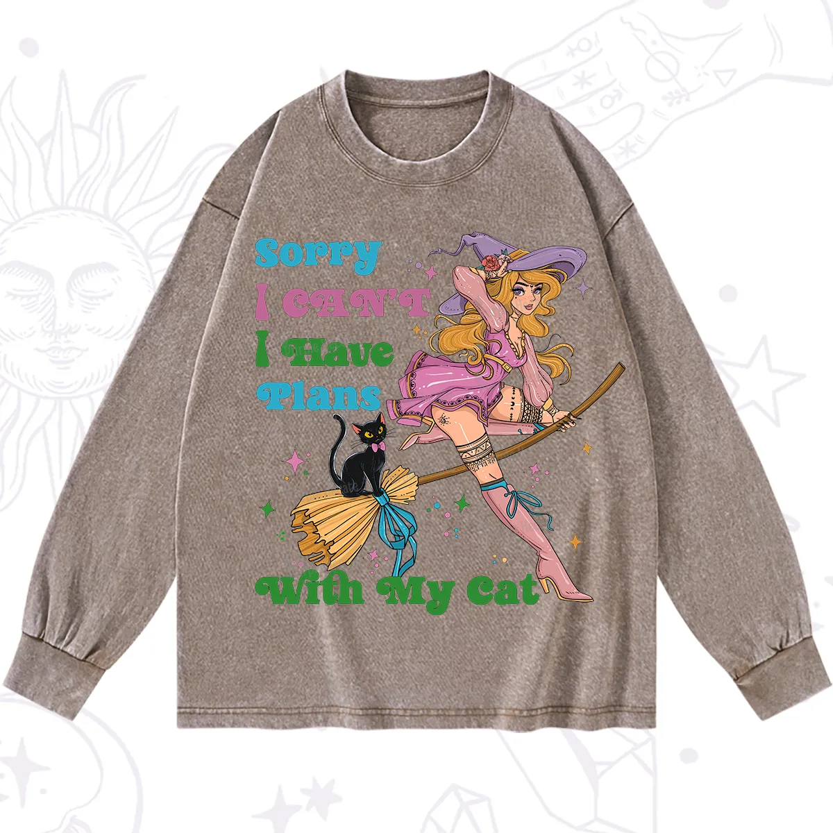 PurplehecateSorry I Can’t I Have Plans With My Cat Washed Long Sleeve Shirt