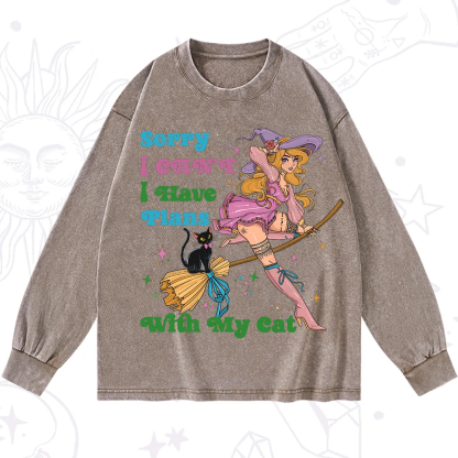 PurplehecateSorry I Can’t I Have Plans With My Cat Washed Long Sleeve Shirt