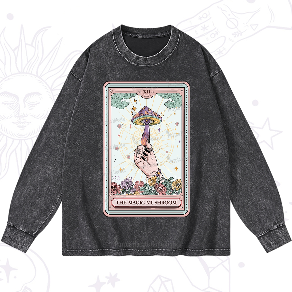 Purplehecate The Magic Murshroom Tarot Washed Long Sleeve Shirt