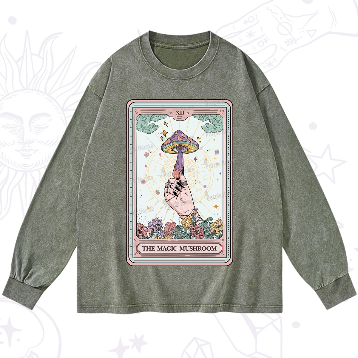 Purplehecate The Magic Murshroom Tarot Washed Long Sleeve Shirt