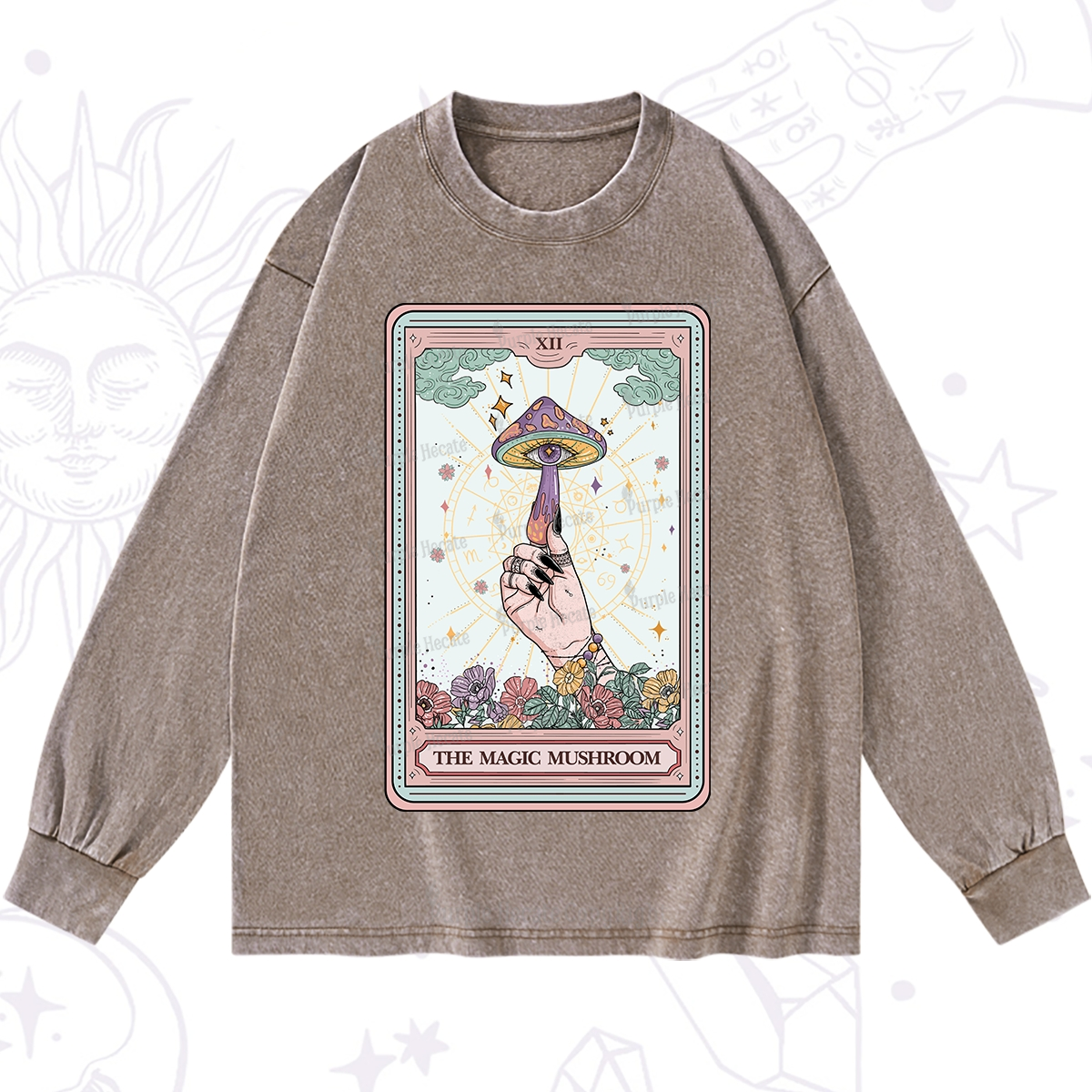 Purplehecate The Magic Murshroom Tarot Washed Long Sleeve Shirt