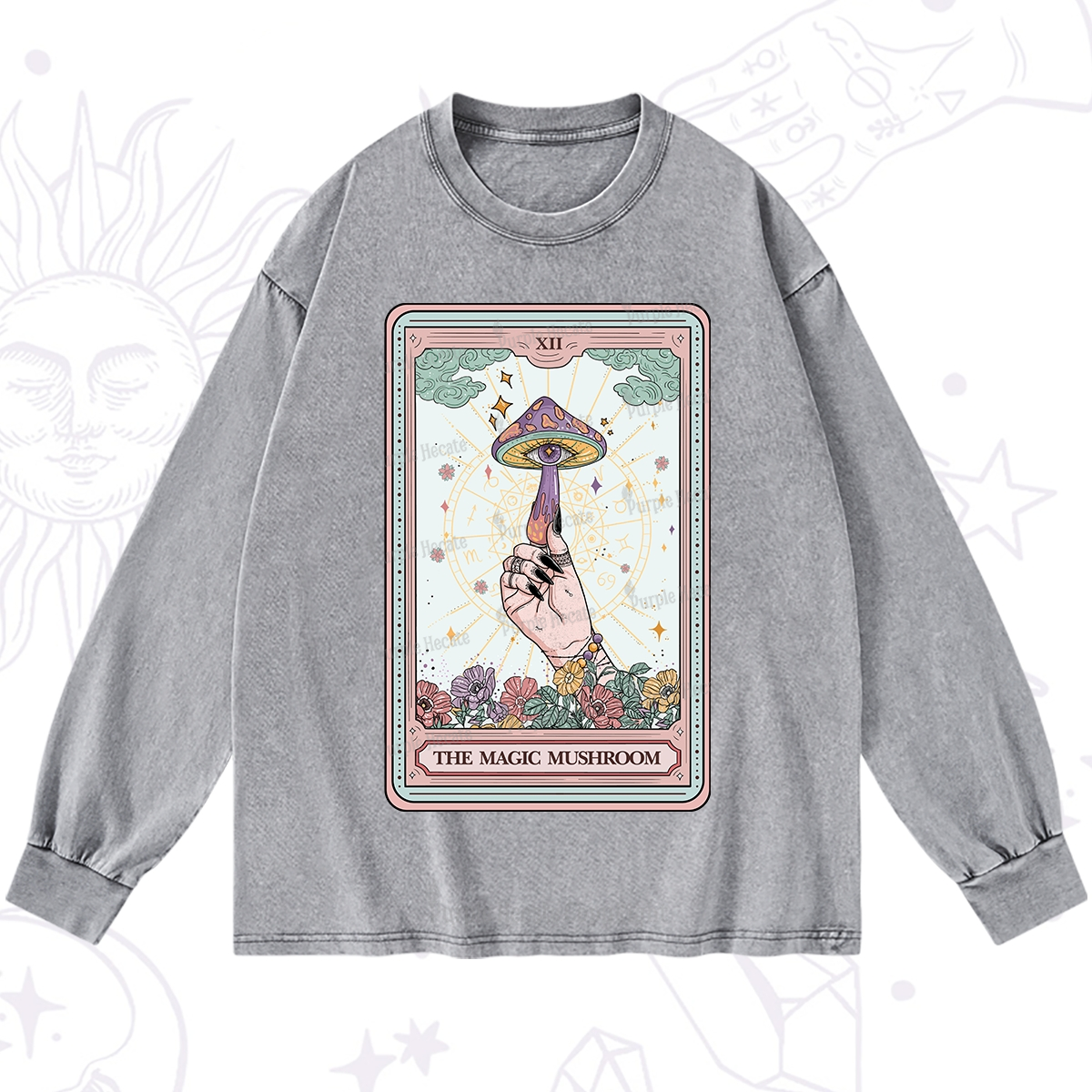 Purplehecate The Magic Murshroom Tarot Washed Long Sleeve Shirt