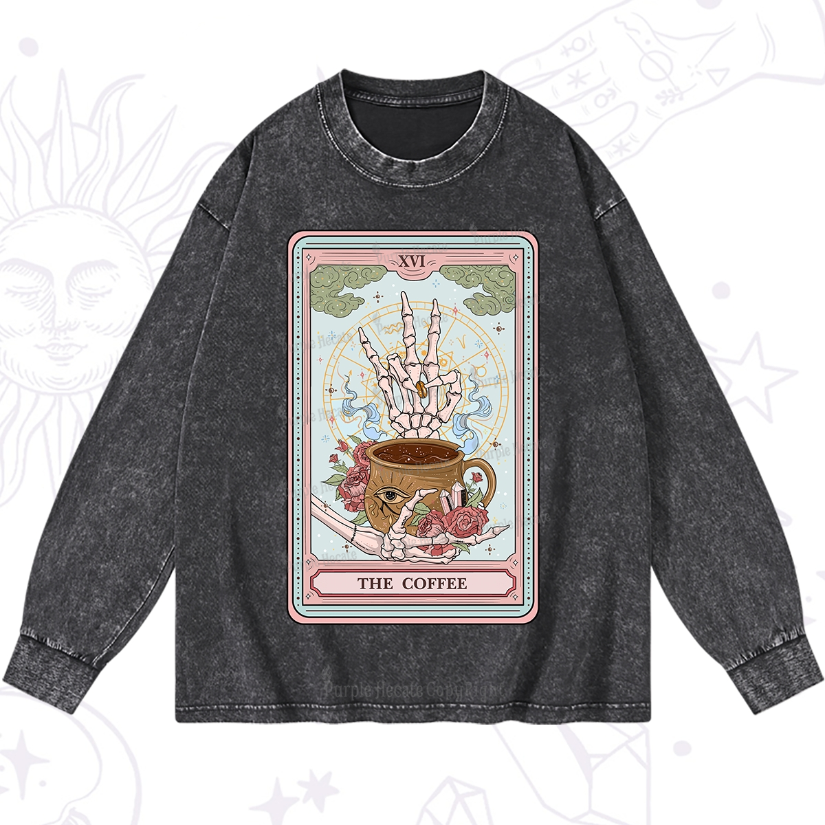Purplehecate The Coffee Tarot Washed Long Sleeve Shirt