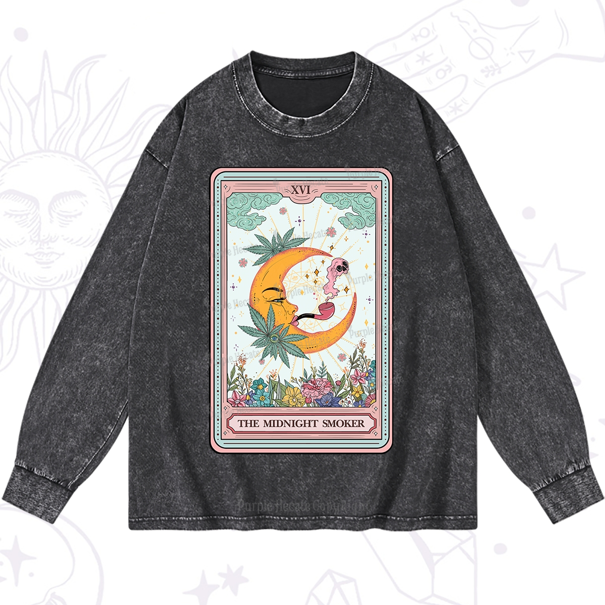 Purplehecate The Midnight Smoker Tarot Washed Long Sleeve Shirt