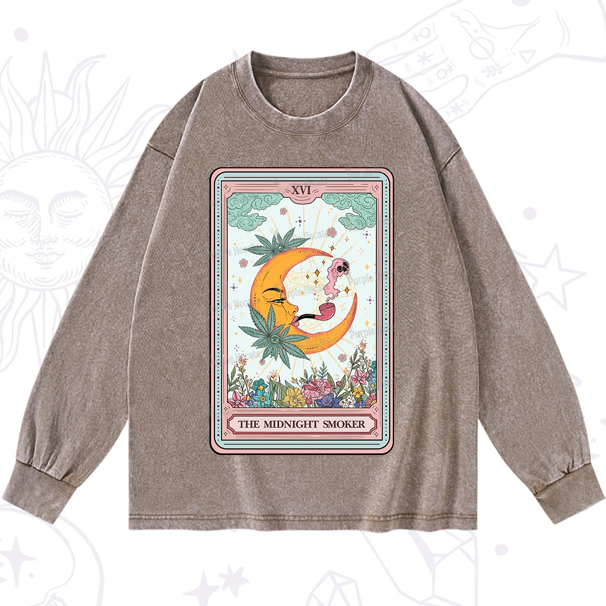 Purplehecate The Midnight Smoker Tarot Washed Long Sleeve Shirt